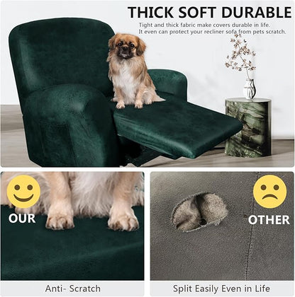 Leather Like Recliner Chair Covers Heavy Duty, 4 Pieces Lazy Boy Recliner Cover for Recliner Chair, Leather Cover for Recliner slipcovers Washable for Pets (Dark Green)