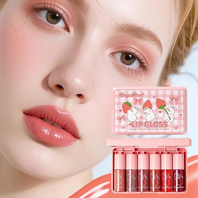 6 Colors Lip Gloss Set, Hydrating Korean Lip Gloss for Women, Non-Sticky Lip Oil Stain, Lip Stain Long Lasting Waterproof, Shiny Lip Gloss for Lip Makeup and Gifts, High Pigment, Vivid Color (Set A)