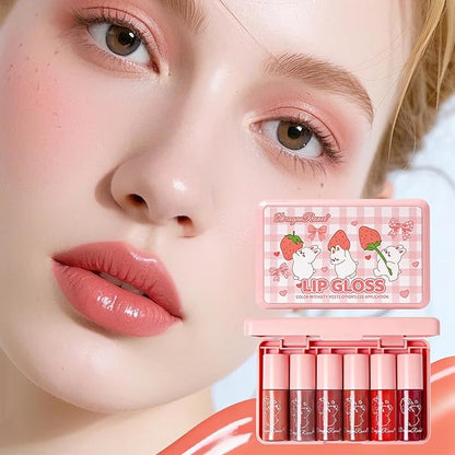 6 Colors Lip Gloss Set, Hydrating Korean Lip Gloss for Women, Non-Sticky Lip Oil Stain, Lip Stain Long Lasting Waterproof, Shiny Lip Gloss for Lip Makeup and Gifts, High Pigment, Vivid Color (Set A)