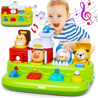 Vunrahsg Interactive Pop Farm Animal Up Toys with Music Sounds Montessori Cause and Effect for 1-3 Baby Boy Girl Early Educational Musical Baby Infant STEM Gift 12-18 Months Babies Birthday