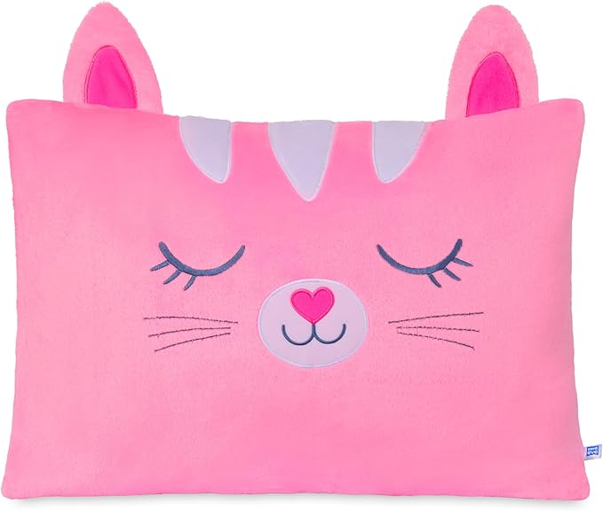 Saint Eve Kids Pillow Pals - Cute & Super Soft Animal Friends Decorative Fluffy Pillow Covers for Girls and Boys & Toddlers Beds, Playroom and Nap Time, Sensory Toys for Kids, Strawberry the Cat