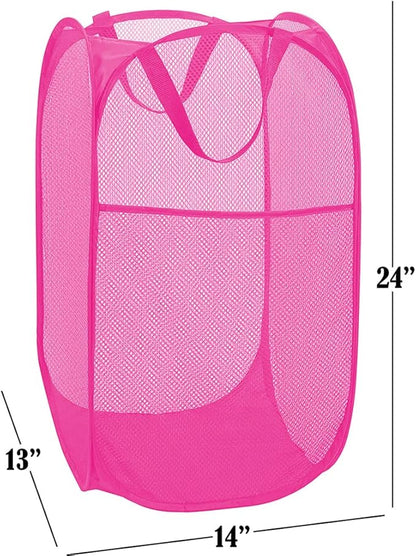 Deluxe Strong Mesh Pop up Laundry Hamper Basket with Side Pocket for Laundry Room, Bathroom, Kids Room, College Dorm or Travel Blush