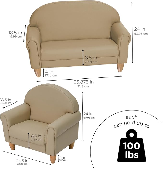 Children's Factory As We Grow Chair and Couch, Flexible Seating for Daycare or Preschool, Kids Reading Couch, Playroom Furniture, Buff