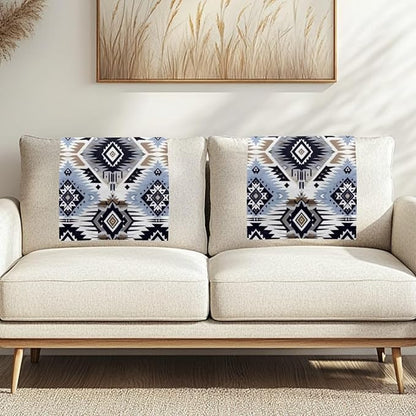 Blue Aztec Headrest Covers for Recliners Easy to Install Headrest Slipcovers Covers Pet Scratch Resistant Couch Headrest Covers for Sofa 3 Pack