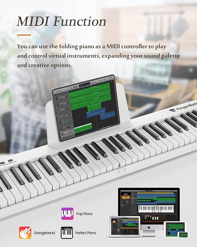Portable Piano Keyboard, Semi-Weighted Folding Digital Piano 88 Key, Full Size, Wood Grain, Electric Piano Keyboard w/MIDI Bluetooth, Suitable for Adult, Toddler