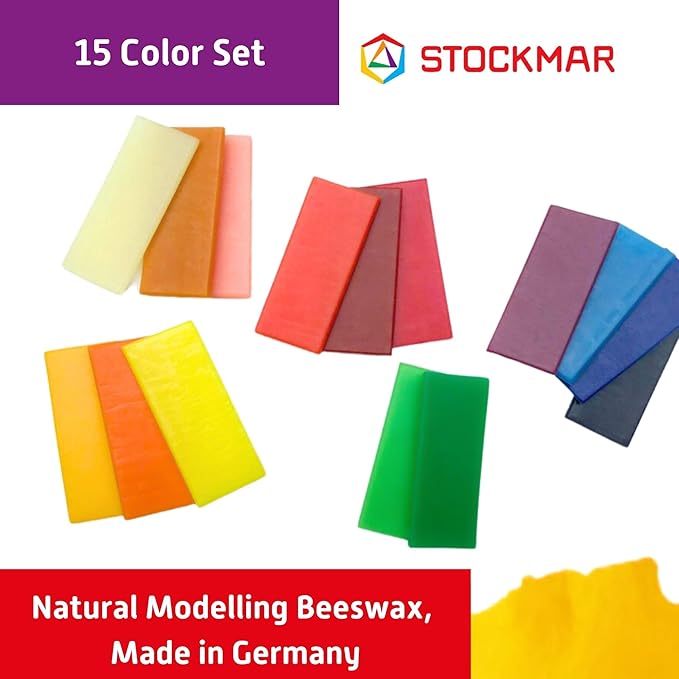 Stockmar Natural Modelling Beeswax -15 Color Beeswax Sheets Set - for Kids,Toddlers, Artists, Waldorf Organic Art Supplies, Non Toxic Beeswax, Non Drying Beeswax Modeling Wax for Homeschoolers