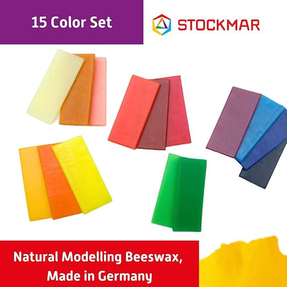 Stockmar Natural Modelling Beeswax -15 Color Beeswax Sheets Set - for Kids,Toddlers, Artists, Waldorf Organic Art Supplies, Non Toxic Beeswax, Non Drying Beeswax Modeling Wax for Homeschoolers