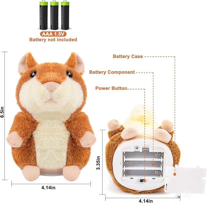 Talking Hamster - Toddler Stuffed Animal Toys for Boys Girls 2 3 4 5 6 Year Old - Repeats What You Say - Interactive Plush Sensory Companion Toy for Kids Easter Basket Stuffers Birthday Gifts
