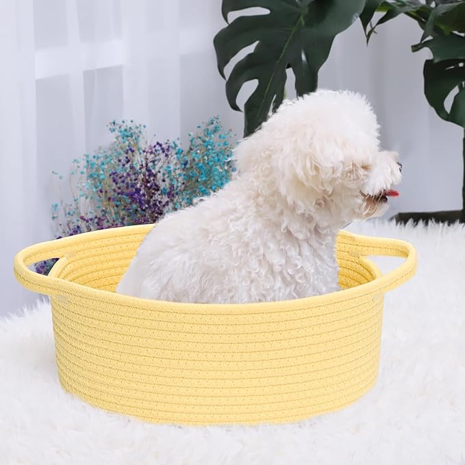ABenkle Small Basket with Handles - Decorative Durable Rope Woven Storage Bin Shelf Storage Organizer Cube, Easter Baby Gift Basket, 12"x8"x5"