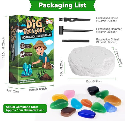 Gemstone Gem Dig Kit, Crystals Digging Set, Educational DIY Toys Science Kit-Dig Up Unique Real Gemstone, Geology Archaeology Gifts for Boys Girls Kid Toys