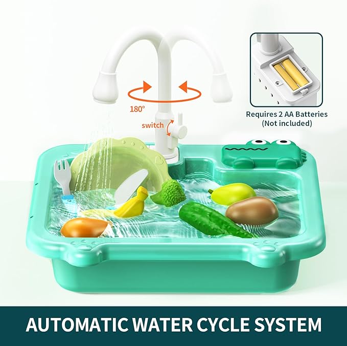 Toddler Sink Toy with Running Water, Play Sink with Electric Faucet & Play Kitchen Accessories, Bath Water Toys, Pretend Role Play Dishwasher Toys for Kids Preschool Toddlers Gifts