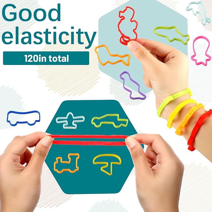 Sosation120 Pcs Silicone Bands Bracelets Colored Rubber Bands Bracelets Sea Animal and Vehicles Silly String Elastic in Fun Shapes for Kids (random Color)