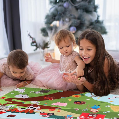 HomeMall Farm Animals Felt Board, 3.5 Ft Farmhouse Themed Felt Board for Toddlers, Preschool Early Learning Toy, Interactive Storytelling Wall Hanging Play Kit Gift for Toddlers Childrens