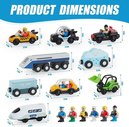 Electric Train Set Toys Wooden Magnetic Cars - Locomotive Auto Forward/Park, Gift for 3 4 5 6 Year Old Toddlers Kids Boys Truck Trains Toy, Compatible with Common Wooden Train Tracks