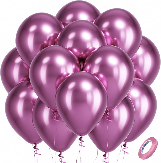 Bezente Metallic Hot Pink Latex Party Balloons - 100 Pack 12 inch Round Helium Chrome Dark Pink Magenta Fuchsia Balloons for Bachelorette Wedding Birthday Gender Reveal Party Decorations