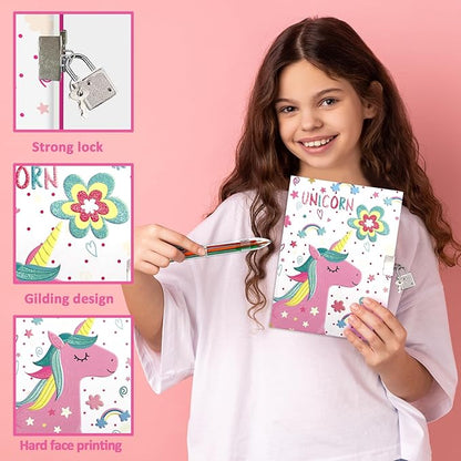 Unicorn Girls Diary with Lock, Set of Diary for Girls Incl. Kids Journal with Lock & Pen (6-Multicolor) Memo Ruler Sharpener Eraser Pink Girls Journal Writing Notebooks for Kids Gifts for Girls 6-8