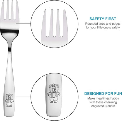 15 Piece Stainless Steel Kids Cutlery, Child and Toddler Safe Flatware, Kids Silverware, Kids Utensil Set Includes 5 Knives, 5 Forks, 5 Spoons, Total of 5 Place Settings, Ideal for Home and Preschools