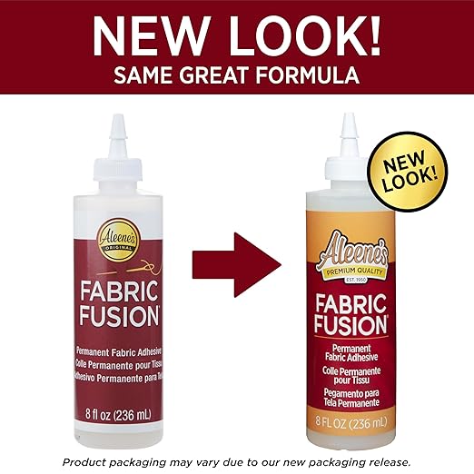 Aleene's Fabric Fusion Glue 8 fl oz, Permanent and Washable Adhesive, No-Sew Fabric Glue for Clothing, Denim, Polyester, Cotton, Flannel Materials, Dries Flexible