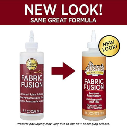 Aleene's Fabric Fusion Glue 8 fl oz, Permanent and Washable Adhesive, No-Sew Fabric Glue for Clothing, Denim, Polyester, Cotton, Flannel Materials, Dries Flexible