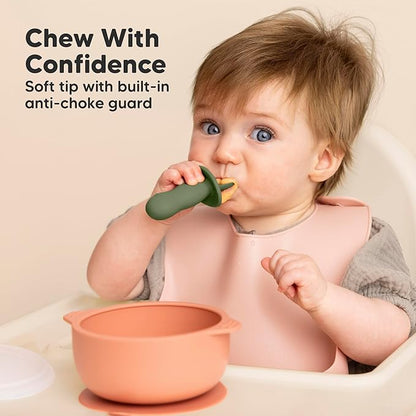 KeaBabies 4-Pack Silicone Baby Spoons and Forks Set - Baby Spoon Self Feeding, BLW Baby Utensils 6-12 Months, Baby Led Weaning Feeding Spoon, Teething Infant Baby First Food Training Pre Spoon(Slate)