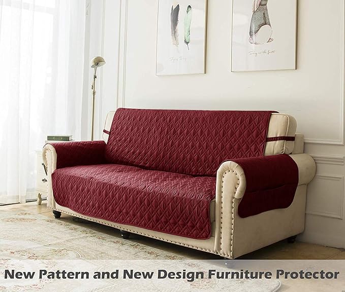 Ameritex Couch Sofa Slipcover 100% Waterproof Nonslip Quilted Furniture Protector Slipcover for Dogs, Children, Pets Sofa Slipcover Machine Washable (Burgundy, 78")