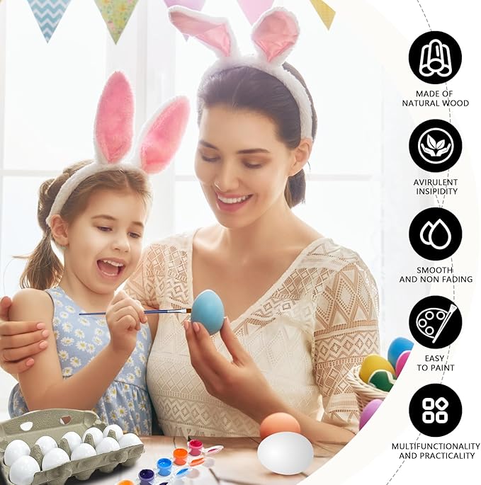 10pcs Wooden Fake Eggs, White Wooden Easter Eggs, DIY Kitchen Pretend Game Food Set, Children's Kitchen Game Toys, Home Decoration Products, Fake Eggs for Home Farm Decoration