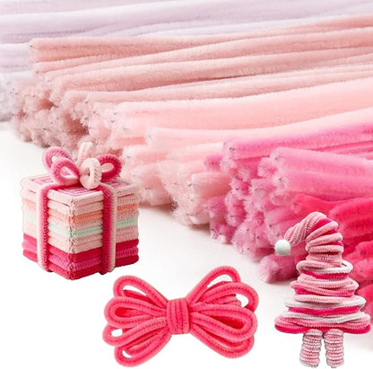 Caydo 200 Pieces Pink Pipe Cleaners for Easter Crafts and Decorations, Thickened Fluffy Chenille Stems Bulk for Kids Creative Arts & Craft Projects, Flowers Making