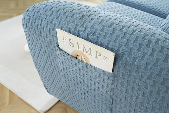 vctops 6 Pieces Jacquard Plush Recliner Loveseat Slipcover Stretch Soft Sofa Couch Cover Anti-Slip Solid Color Furniture Protector with Elastic Bottom for Kids Cats Dogs(Lake Blue,2 Seat)