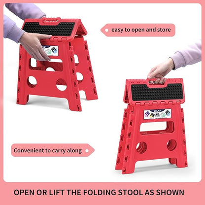 Delxo Folding Step Stool,Non-Slip Stool 13 inch Height Premium Heavy Duty Foldable Stool for Kids and Adults,Kitchen Garden Bathroom Stepping Stool 1 Pack in Red,Dotted Texture