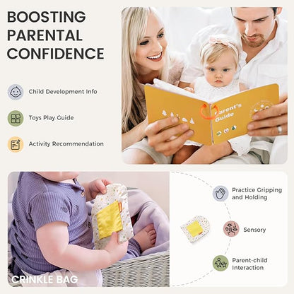 Tiny Land Montessori Toy Set for Babies 1 Year Old Thinker Play Kit- 5-in-1 Wooden Learning Toys with Peg Drop Box, Rocking Stacker, Egg Cup, Canister Set, and Crinkle Bag