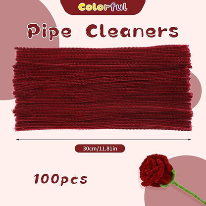 Pipe Cleaners, 100Pcs Creative Crafting Pipe Cleaners Supplies for Flowers Making, Chenille Stems Pipe Cleaners for DIY Hand Crafts, Festivals Home Decorations/Wine Red