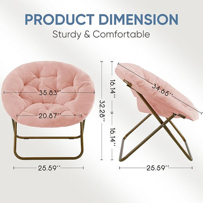 DUMOS Comfy Saucer Chairs, Faux Fur Lounge Bedroom Living Room Flexible Folding Seating for Kids Adults Soft Padded Metal Frame Modern for Home Office Pink