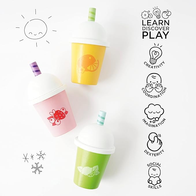 Le Toy Van - Childrens Wooden Honeybake Smoothie Cup & Juice - Set of 3 - Pretend Toy - Role Play Toy - Wooden Food for Kids - Kids Kitchen & Food Toys - Toys for 2 Year Olds +