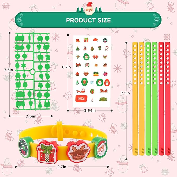 Kids Silicone Bracelets with Stickers & Accessories - Colorful Adjustable Wristbands Rubber Bracelet Set for Boys Girls Dress Up Decorations Party Favors Supplies Christmas Birthday Gift