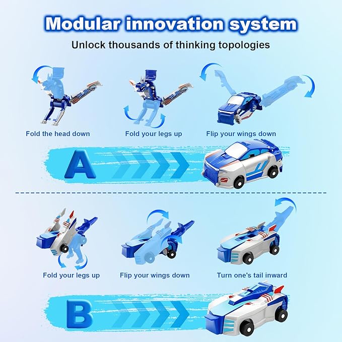 Aimery Collision Transforming Dinosaur Car Toy, 2 Magnetic Cars Convert into Dinosaur Toys,Dino Robot Toy, Boys Toys,Kids Toys, Party Birthday for Kids (Gold Blue)