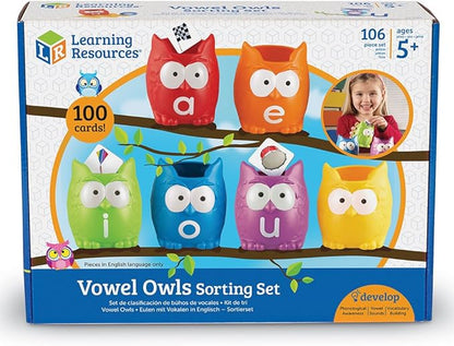 Learning Resources Vowel Owls Sorting Set, Word Recognition, Assorted Colors, Set of 6, Ages 5+