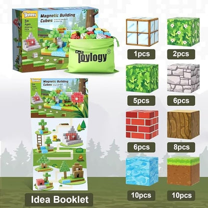 Magnetic Blocks-Build Mine Magnet World Edition, Magnetic Toys for Boys & Girls Age 3-4 4-5 6-8,STEM Montessori Sensory Toys for Toddlers Gifts for 3+ Years Old,48PCS Fidget 1" Cubes Construction Toys