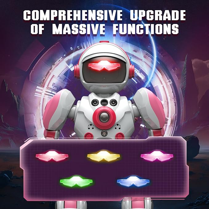 Robot Toys for Kids 3-5, Robot for Girls 3 4 5 6 Year Old Upgrade Record Voice Remote Control Robo Programmable Music Dancing Function Smart Pink Warrior Birthday Gift Toy for Toddler 7 8 9 8-12