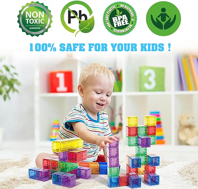 1.38 inch Magnetic Blocks Toddler Toys, 30pcs Translucent Building Blocks Building Toys for Ages 2-4 5-7, Preschool STEM Magnet Sensory Montessori Toys for 2 3 4 5 6 Year Old Boys Girls