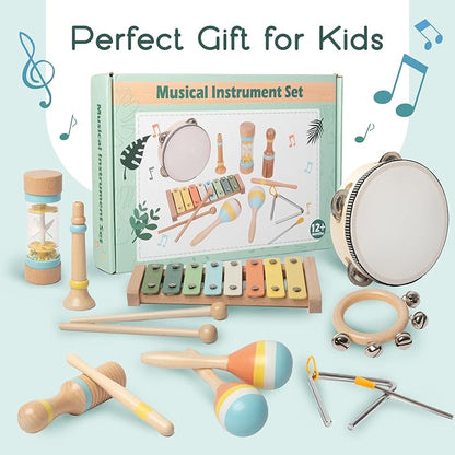 Toddlers Musical Instruments - Montessori Musical Toys for Toddlers 1-3，Modern Boho Xylophone，Neutral Colors Wooden Percussion Instruments Set