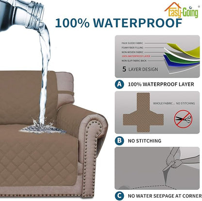 Easy-Going Sofa Slipcover Waterproof Couch Cover for 3 Cushion Couch Sofa Cover Furniture Protector Cover Pets Covers Washable Non-Slip Fabric Pets Kids Children Dog Cat (Sofa, Camel)