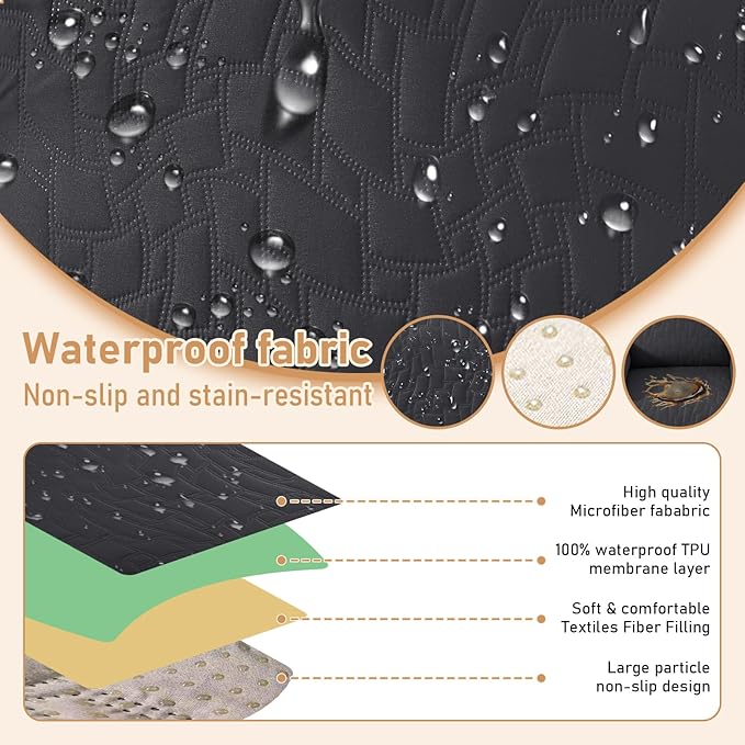 Recliner Covers That Stay in Place, 100% Waterproof Non-Slip Recliner Chair Covers with Pocket, Elastic Straps, Washable Reclining Chair Protector for Kids, Pets, Dog, Cat,Black,23IN