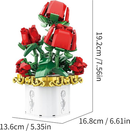 Flowers Bouquet Building Set (412 PCS) Roses Toy Building Set with Vase- Christmas, Mother's Day, Valentine Anniversary Birthday Gifts for Women Girlfriend Mom Ideal 63005