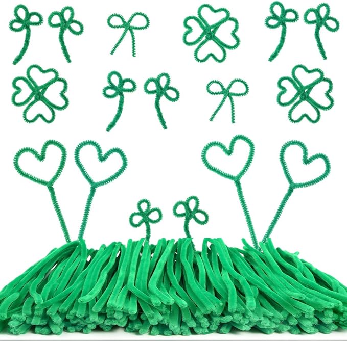Caydo 200 Pieces Green Pipe Cleaners Craft Chenille Stems for Kids DIY Art Craft Projects Christmas Decorations(6 mm x 12 inch)