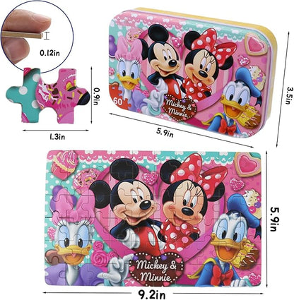 Mickey Mouse Puzzles for Kids Ages 4-8 60 Pieces Puzzles for Kids Ages 3-5 Minnie Mickey Puzzle for Girls and Boys Toys Jigsaw Puzzles in a Metal Box Educational Puzzles (Minnie Mickey 0686)