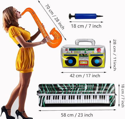 smilixin 22 Pack Inflatable Guitar,Blow Up Guitar,Inflatable Rock Star Toy Set,6 Inflatable Guitars,6 Microphones,6 Shutter Shading Glasses,1 Saxophone,1 Inflatable Piano,1 Inflatable Recorder