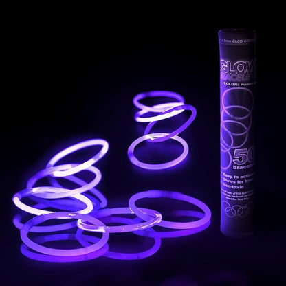 8" Glow Stick Bracelets - Bulk 50 Pack for Mardi Gras, St. Patrick's Day, and Nighttime Celebrations - Purple