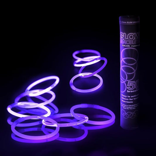 8" Glow Stick Bracelets - Bulk 50 Pack for Mardi Gras, St. Patrick's Day, and Nighttime Celebrations - Purple