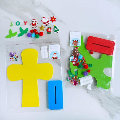 Winlyn 18 Sets Christmas Craft Kits DIY Christmas Stand-up Cross Decorations Art Sets Snowman Snowflake Christmas Foam Stickers Arts and Crafts for Kids Party Classroom Sunday School VBS Activities