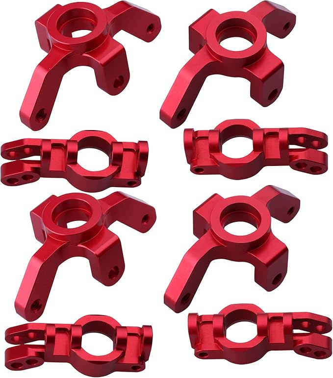 HobbyPark Aluminum Front and Rear Right Hub Assembly Set Steering Knuckles Blocks Stub Axle Carriers for 1/10 Redcat Blackout XTE XBE SC (Pro), Replace BS213-011 BS213-012 (Red)